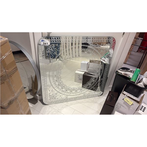 CALLIGARIS CUSTOM ETCHED WALL MIRROR. 3' X 3'