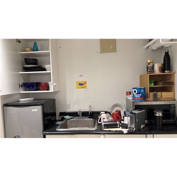 GROUP LOT OF DISHWARE. DOES NOT INCLUDE MICROWAVE OR FRIDGE. BRING BOXES. DISHES, CANDLES,