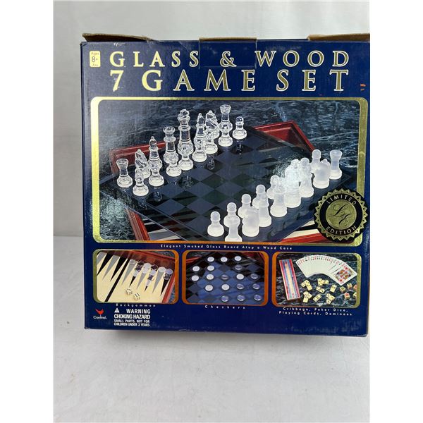 Glass & wood 7 game set - new