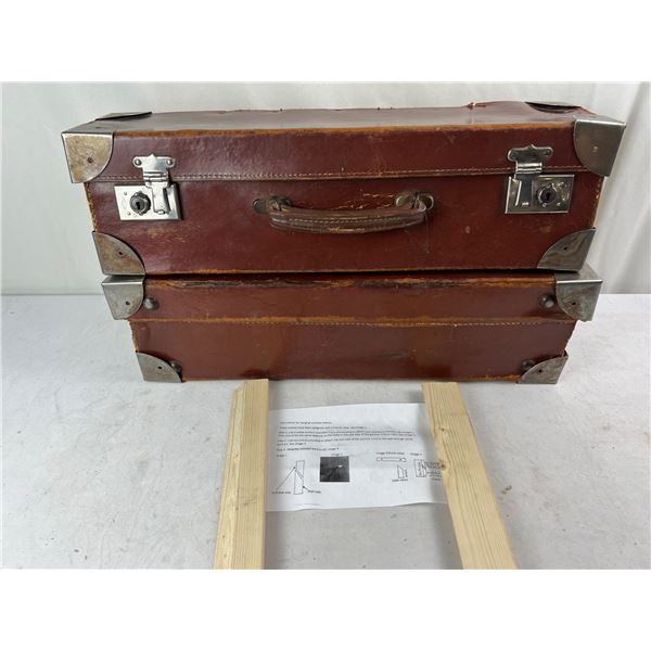 Suitcase shelves, vintage tan tweed leather