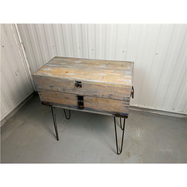 Small Wooden Tool Box Table with 18" hairpin legs