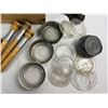 Image 2 : Wooden box with 3 wooden spools, cobbler stand, Shoe Molds, and mason jar lids