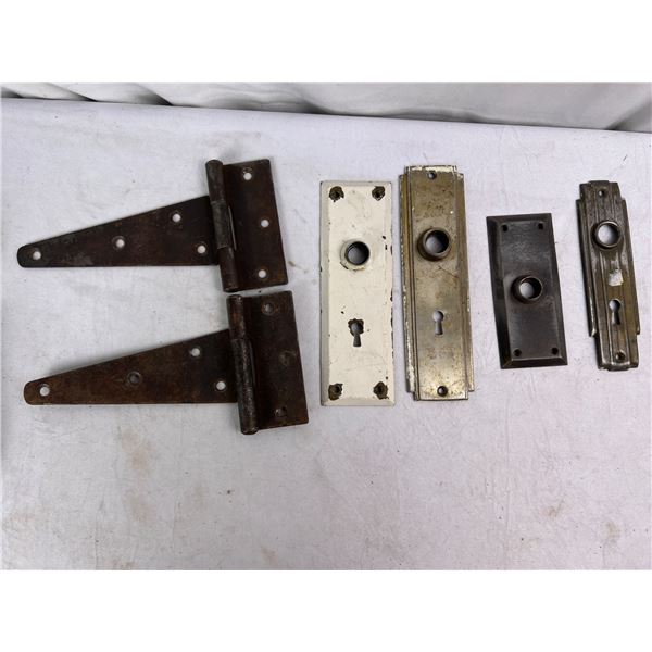 Antique door lock covers/ 1 pair of hinges