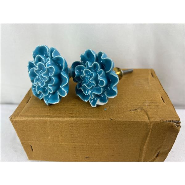 2 Blue Flower drawer pull handles