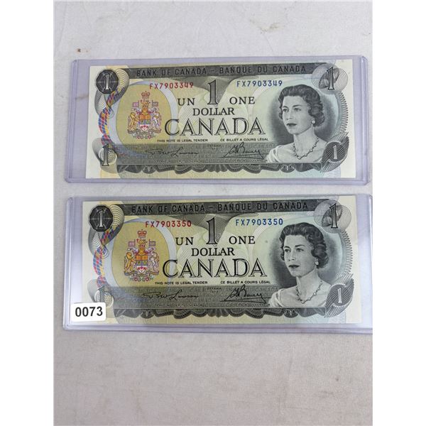 Mint, Uncirculated Sequential 1973 Can. Bills