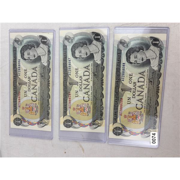 Mint, Uncirculated Sequential 1973 Can. Bills