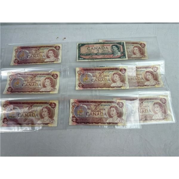 Lot of vintage Canadian currency - $2 Bills