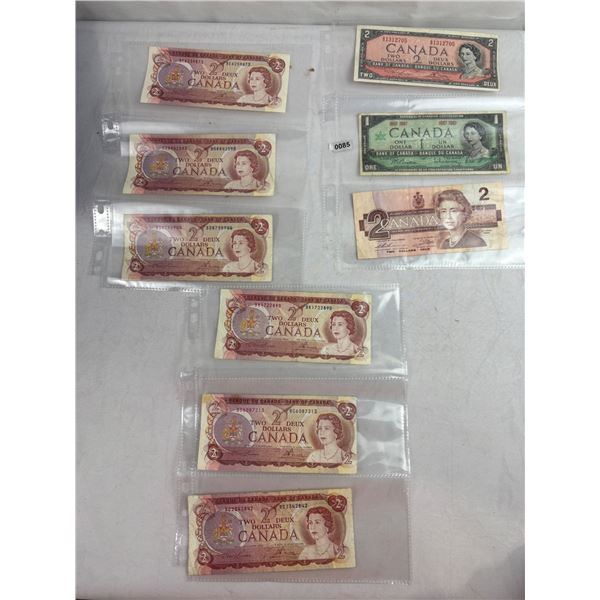 Lot of vintage Canadian currency - $1 & $2 bills