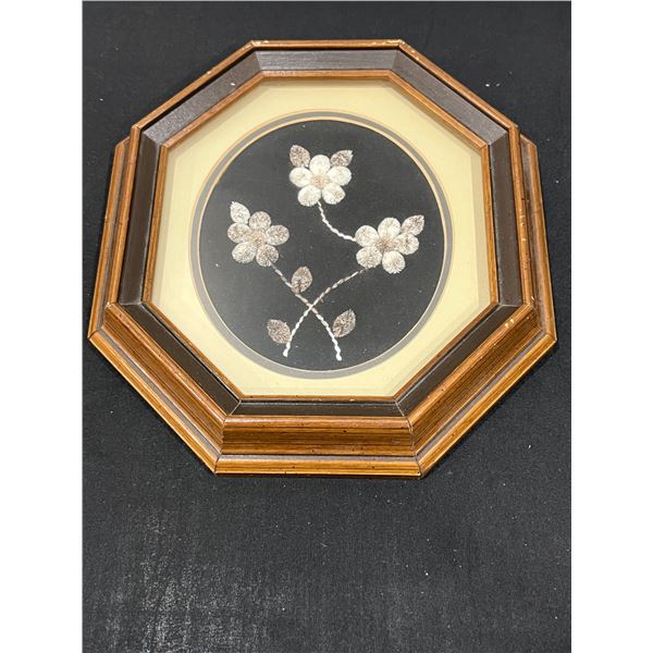 Caribou or Moose hair tufted artwork, framed.