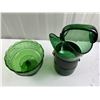 Image 2 : Vintage Green Glass Pitcher, Green Glass Bowl