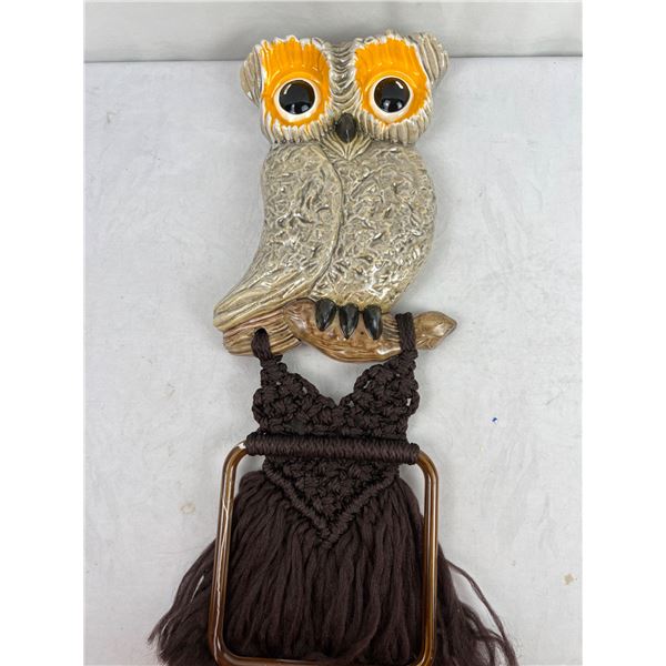Vintage Ceramic Macrame Owl (Owl 11"x8")