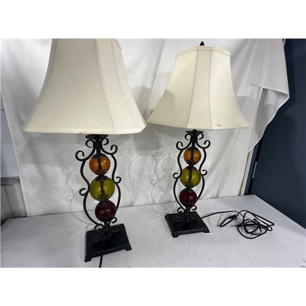 2 Glass / Metal Lamps 31" high