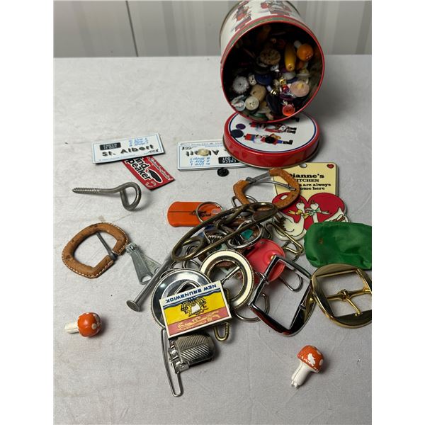 button and knick knack collection in tins