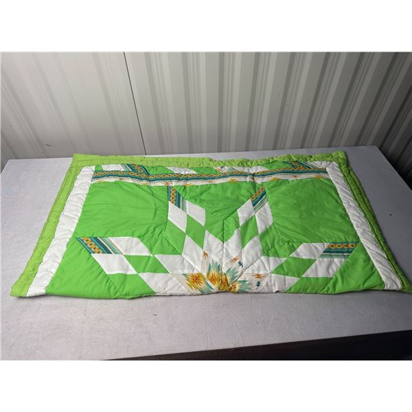 Star Blanket Lap quilt, yellow, green, and white.  Size 34" square