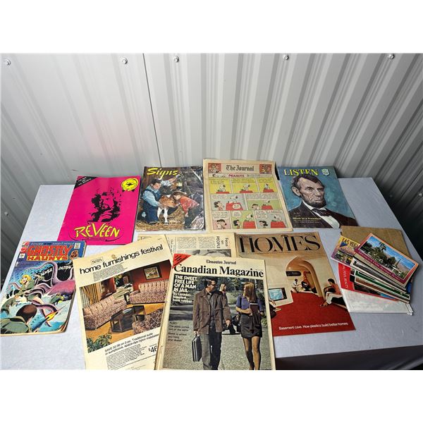 Collection of old newspapers, Peanuts cartoon 1972, 1972 Reveen souvenir program, old comic