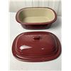 Image 1 : Pampered Chef Deep Covered Baker 3 litre size, maroon in colour, made in the U.S.A.