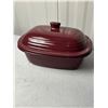 Image 3 : Pampered Chef Deep Covered Baker 3 litre size, maroon in colour, made in the U.S.A.