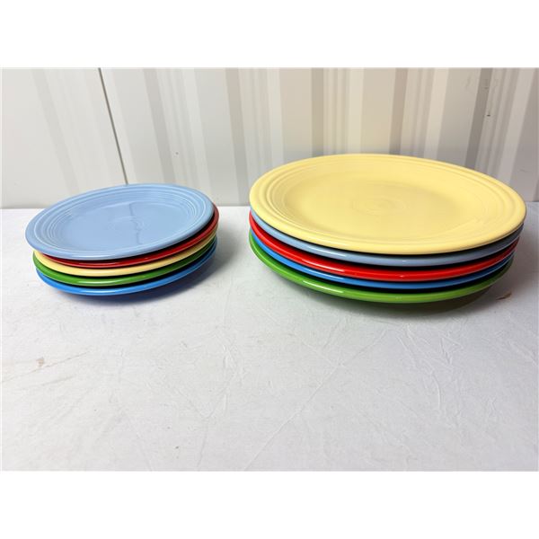set of 5 FIESTAWARE Dinner plates, 5 FIESTAWARE side plates, assorted colours