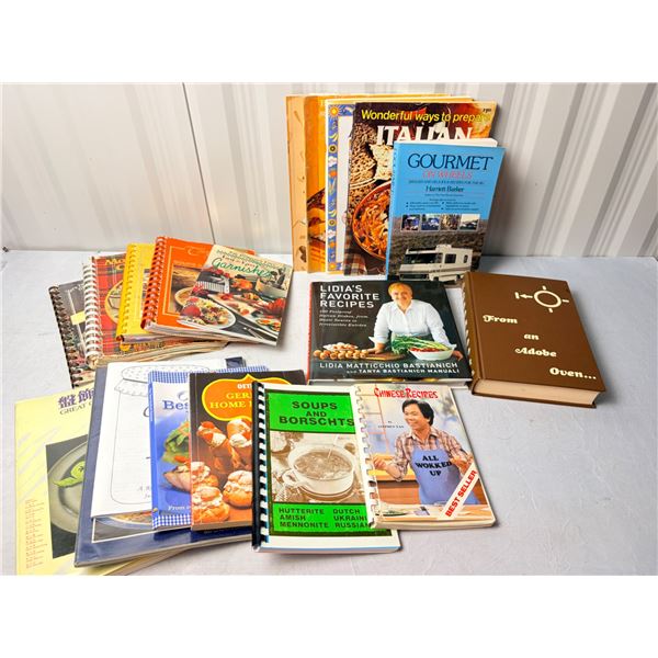 Assorted baker's dozen plus more garnish and cookbooks