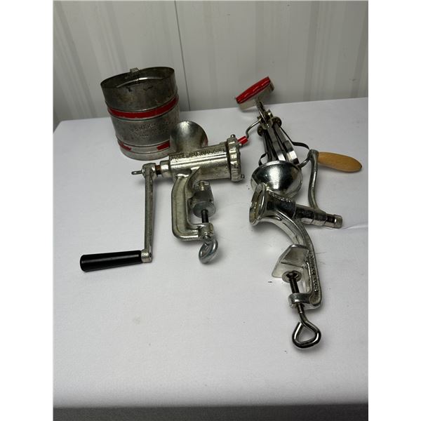 Antique & Vintage Kitchen tools set Hand Mixer,Sifter,Meat Grinders Spong & Porkert