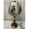 Image 2 : Antique brass and stained glass like lamp. Working 27" tall.