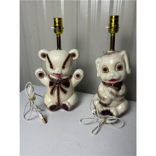 Antique 1940s/50s bear and dog childrens lamps working