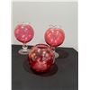 Image 1 : Set of 3 Cranberry Rose Bowls