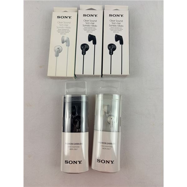 5 New Sony Stereo Headphones – Black & White