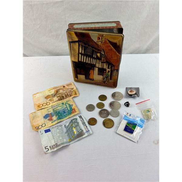 OLD TOWN HASTINGS SUSSEX TIN WITH COINS ETC