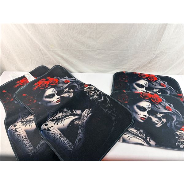4 PC NEW SUGAR SKULL FLOOR MAT SET