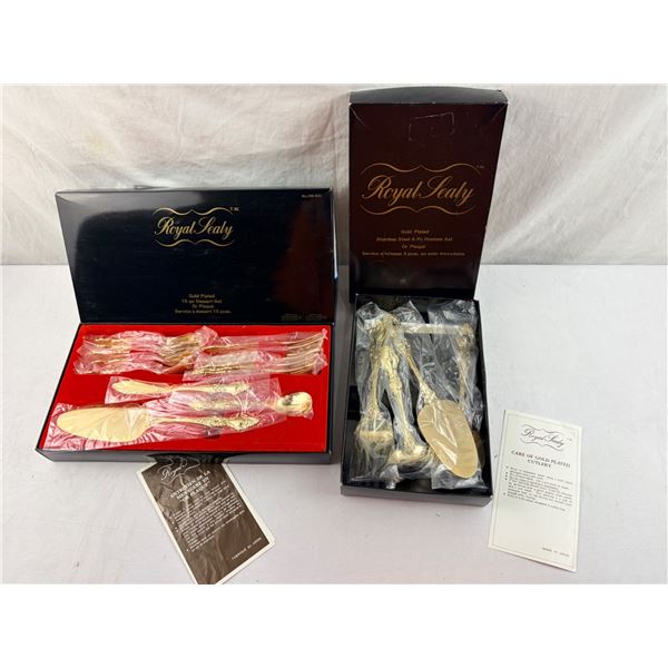 Lot of 2 Royal Sealy Gold Plated Serving Set