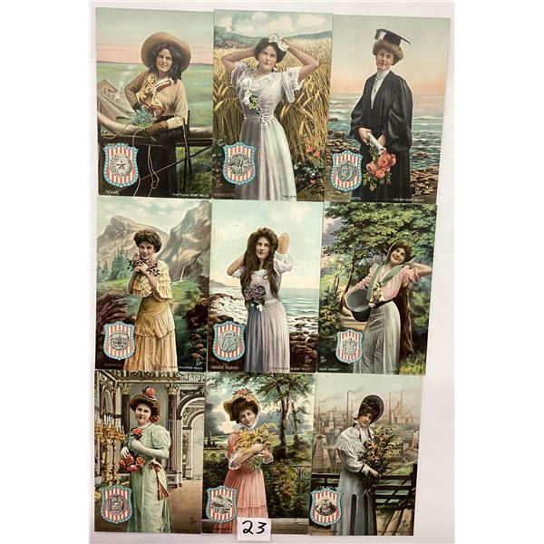 Tuck State Belles State Girls Postcard Set of 45