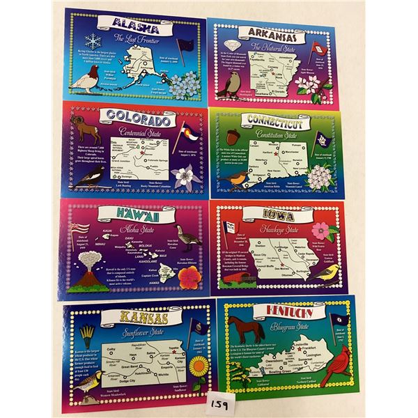 USA State Cards Maps Set of 50 Postcards