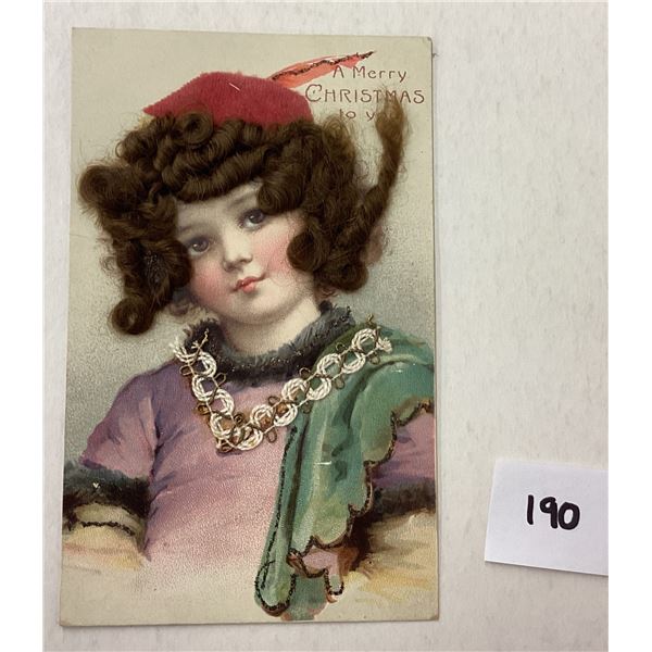 Novelty - Real Hair Christmas Brundage Holiday Greeting Postcard