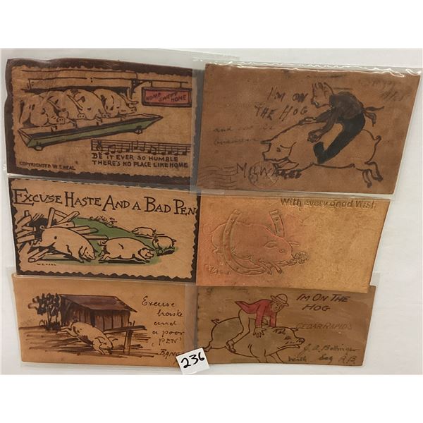 Novelty - 13 Leather Pig Animals Postcards.