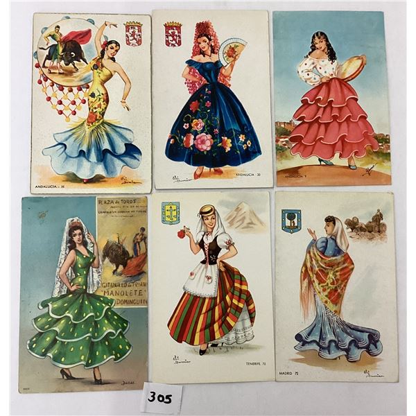 Signed Artist Spanish Dancer Postcards 12