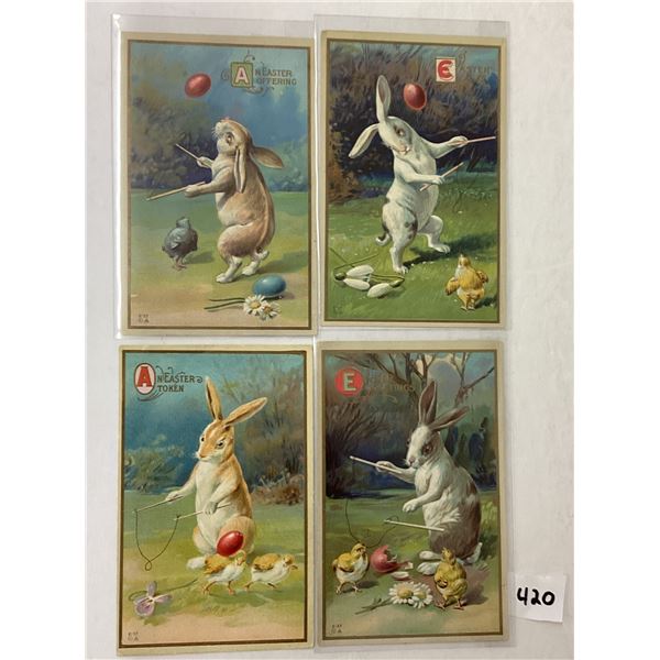 Easter Holiday Bunnies Playing Diablo Greeting Postcards Set of 4