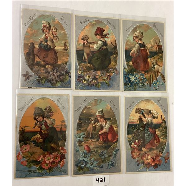 PFB Set Easter Children Silver Border Postcards 6