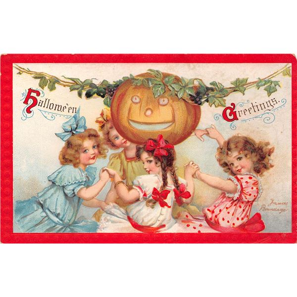 2 Red Border Brundage Halloween Children Holiday Postcards