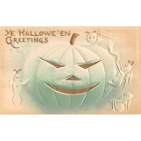 Airbrush Ye Halloween Greetings Pumpkin & Goblins Postcard.