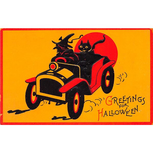 Halloween Gabriel Witch & Cat Driving Orange Background Holiday PC