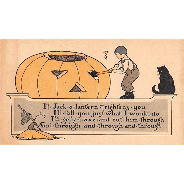 Davis Halloween Boy Carving Pumpkin & Black Cat Holiday PC