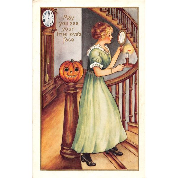 Whitney Halloween Woman In Green Holiday Greeting Postcard