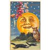 Image 1 : Halloween Greetings Witch on Broom Over Moon With Cats & Owl Holiday PC