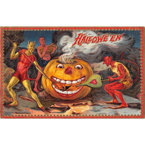 Tuck Series 160 Devils & Pumpkin Holiday Greeting Postcard