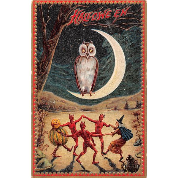 Tuck Series 160 Devils Dancing Under Moon & Owl Holiday Halloween PC