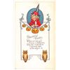 Image 1 : Halloween Girl Witch in Red with Owls Holiday Greeting Postcard