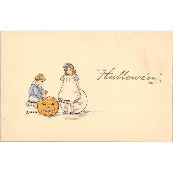 Woehler Halloween Children & Pumpkin Holiday Greeting PC