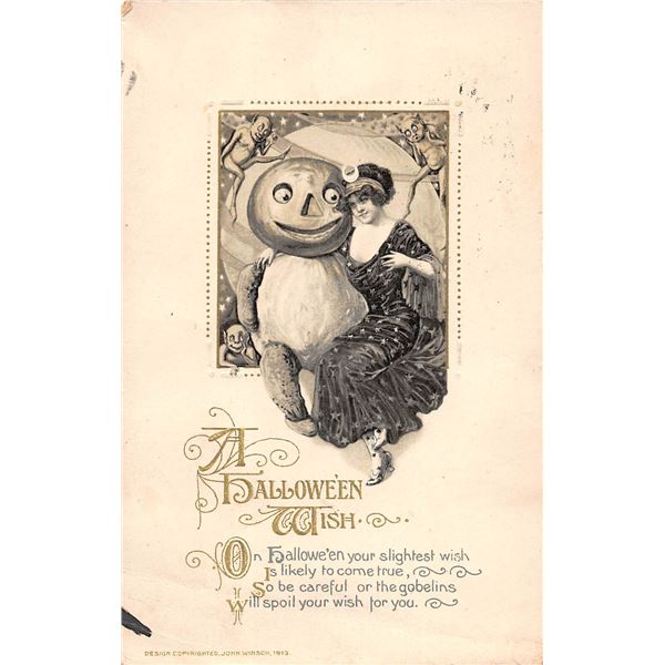 Schmucker Winsch Halloween Woman With Jack O'lantern Greeting Postcard