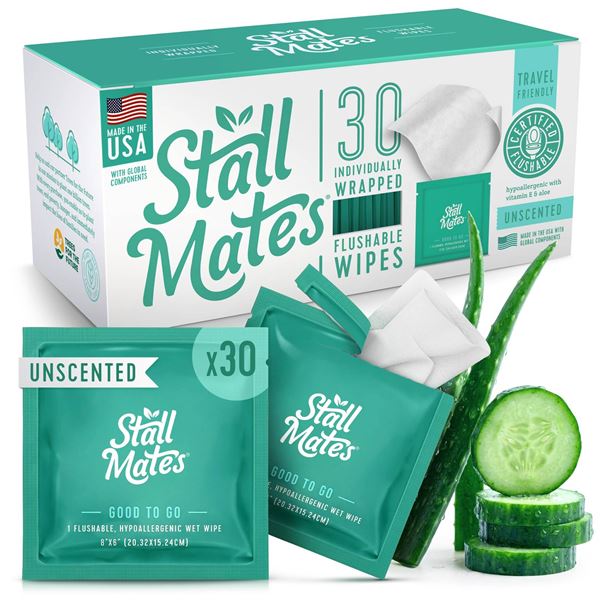 Stall Mates Flushable Wipes, 30 Count
